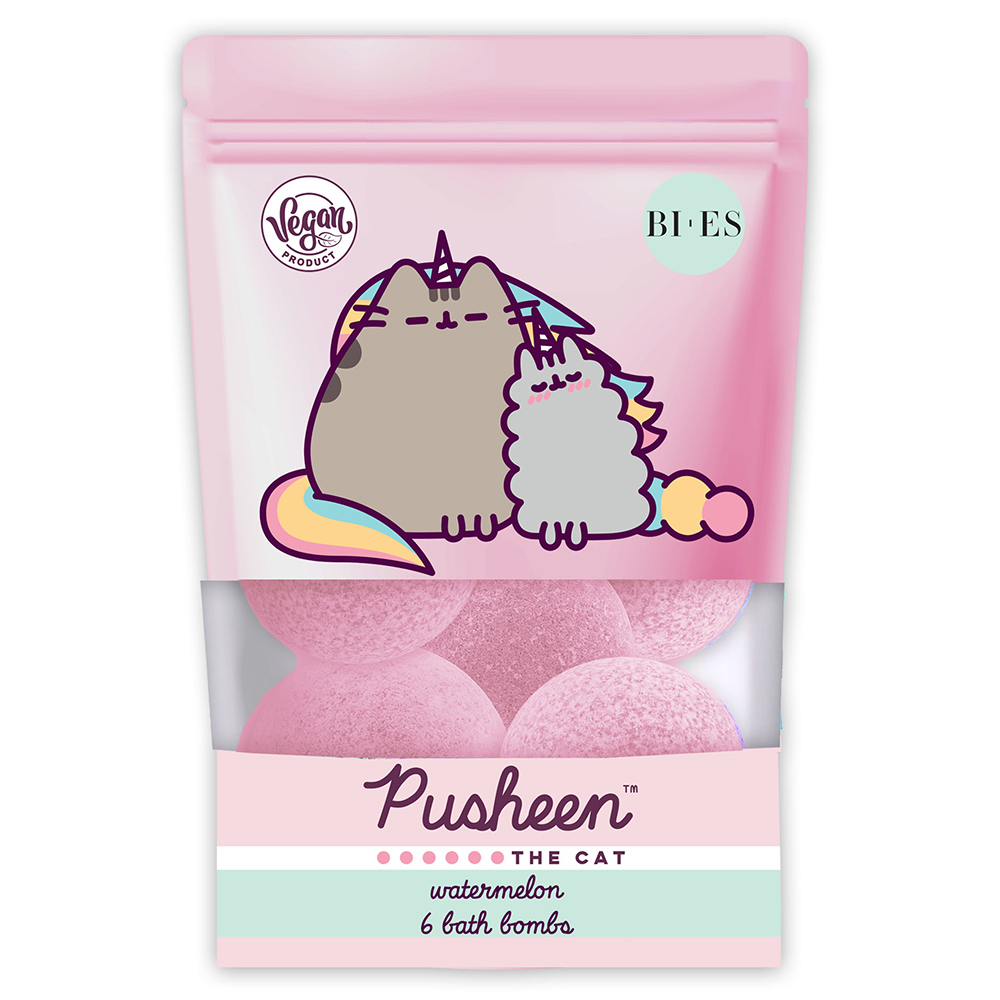 Bombe de baie cu aroma de pepene rosu Pusheen, 6 bucati, Bi-Es