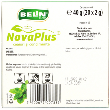 Ceai de menta, 20 plicuri piramidale, Belin 588769