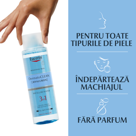 Lotiune micelara 3 in 1 Dermato Clean Hyaluron, 400 ml, Eucerin 651410