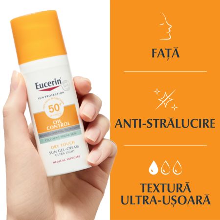 Crema gel de fata cu SPF50+ Sun Protection Oil Control, 50 ml, Eucerin 651868