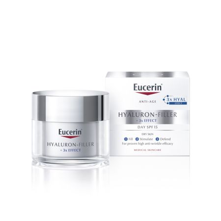 Crema de zi SPF 15 cu efect triplu anti-imbatranire Hyaluron Filler 3 X Effect, 50 ml, Eucerin