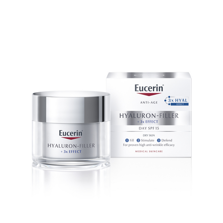 Crema de zi SPF 15 cu efect triplu anti-imbatranire Hyaluron Filler 3 X Effect, 50 ml, Eucerin
