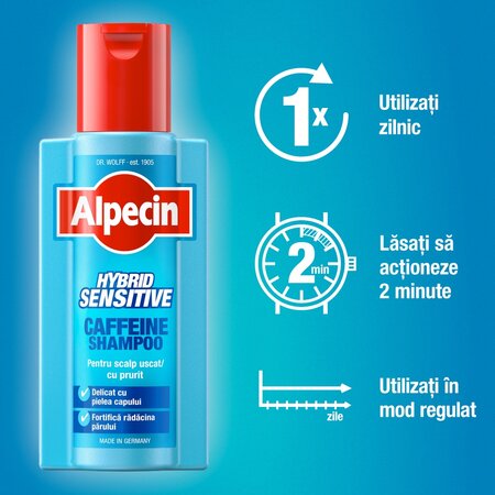 Sampon pentru scalp sensibil cu prurit Hybrid Caffeine, 250 ml, Alpecin 721355