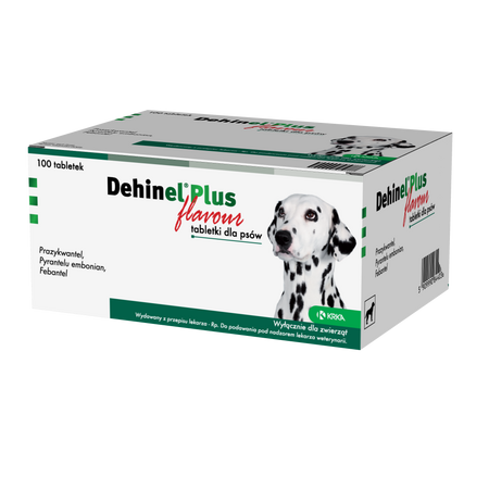 Antiparazitar intern pentru caini talie mica si medie Dehinel Plus Flavour, 100 comprimate, Krka Vet