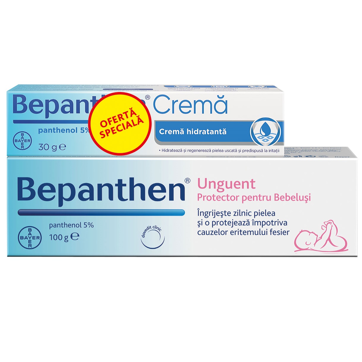 Unguent pentru iritatiile de scutec Bepathen, 100 g + Crema Bepanthen cu panthenol 5%, 30 g, Bayer