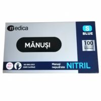 Manusi Nitril nepudrat albastre, S, 100 bucati, Medica