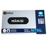 Manusi Nitril nepudrat albastre, S, 100 bucati, Medica