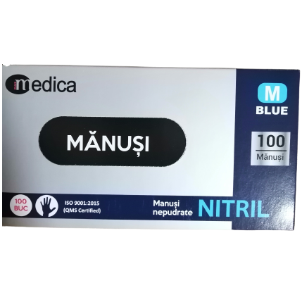 Manusi Nitril nepudrat albastre, M, 100 bucati, Top Glove