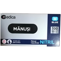 Manusi Nitril nepudrat albastre, Marimea M, 100 bucati, Medica