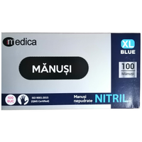 Manusi Nitril nepudrat albastre, Marimea XL, 100 bucati, Medica