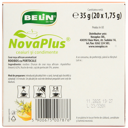 Ceai rooibos cu portocale, 20 plicuri, Belin 588767