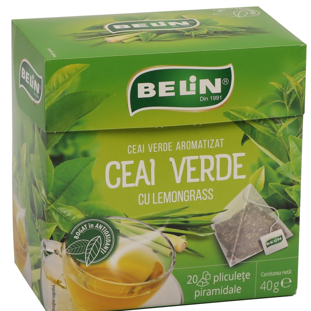 Ceai verde cu lemongrass, 20 plicuri, Belin