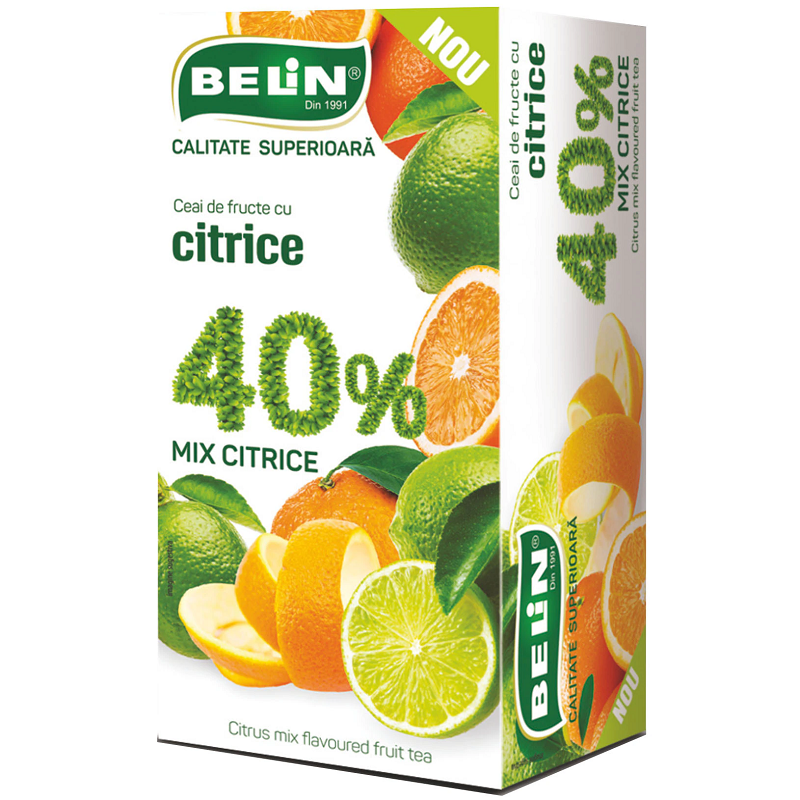 Ceai cu fructe 40% mix citrice, 20 plicuri, Belin