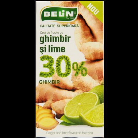 Ceai cu ghimbir si lime 30% ghimbir, 20 plicuri, Belin