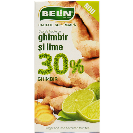 Ceai cu ghimbir si lime 30% ghimbir, 20 plicuri, Belin