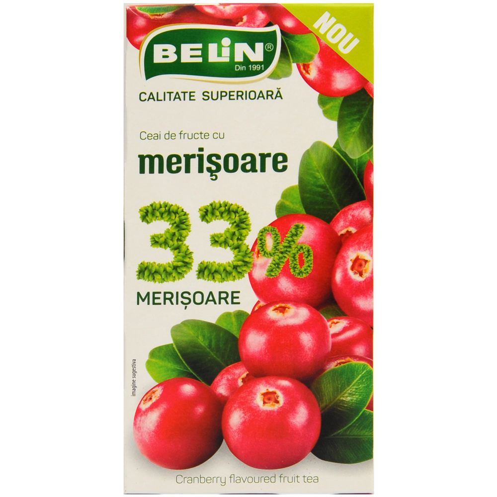 Ceai de fructe 33% merisoare, 20 plicuri, Belin