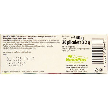 Ceai de fructe 33% merisoare, 20 plicuri, Belin 588777