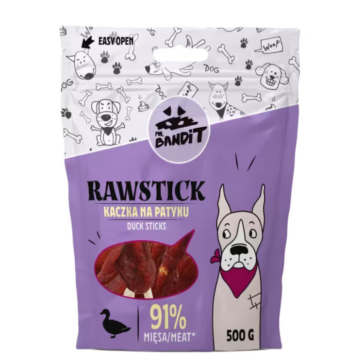 Recompense cu rata pentru caini Rawstick, 500 g, Mr. Bandit