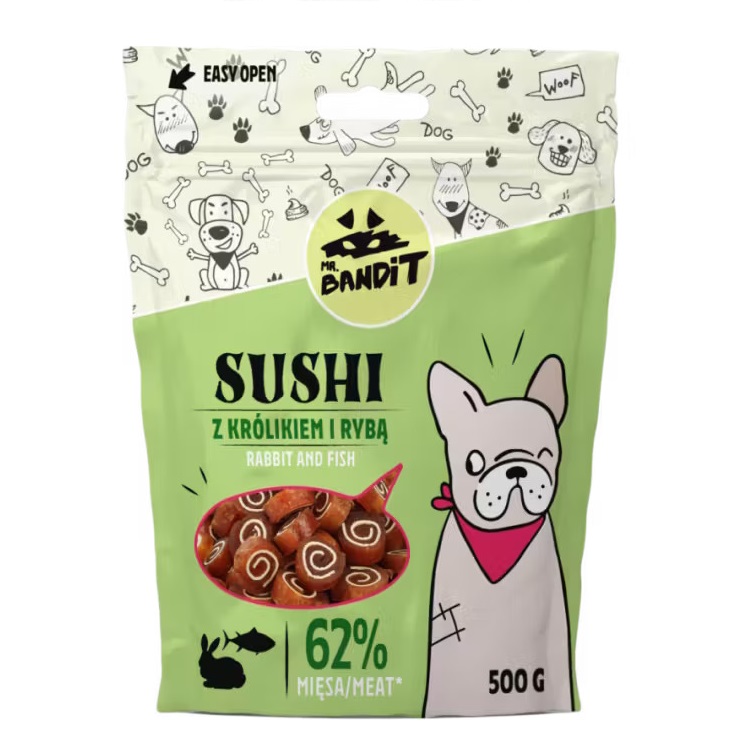 Recompense cu iepure si peste pentru caini Sushi, 500 g, Mr. Bandit