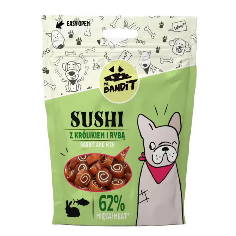 Recompense cu iepure si peste pentru caini Sushi, 80 g, Mr. Bandit