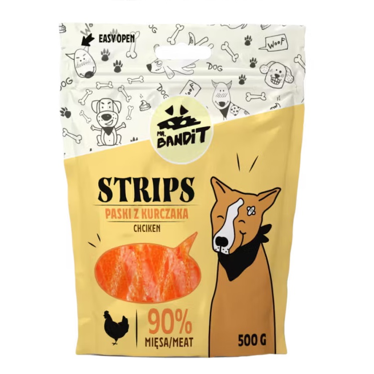 Recompense cu pui pentru caini Strips Chicken, 500 g, Mr. Bandit