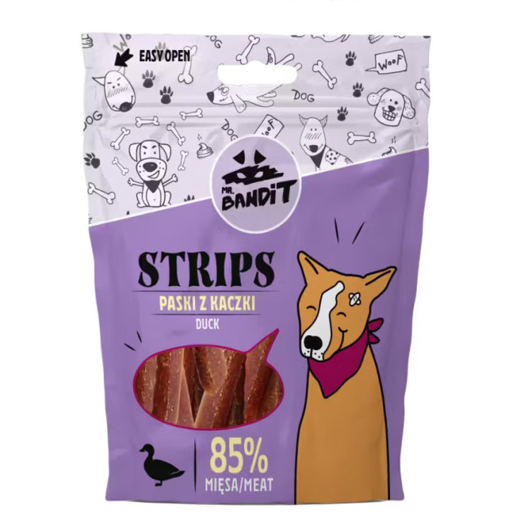 Recompense cu rata pentru caini Strips Duck, 80 g, Mr. Bandit