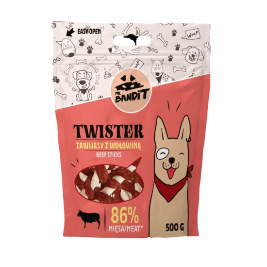 Recompense cu vita pentru caini Twister Beef Sticks, 500 g, Mr. Bandit