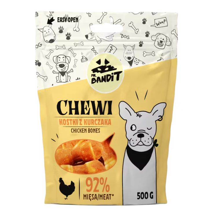 Recompense cu oase de pui pentru caini Chewi Chicken Bones, 500 g, Mr. Bandit