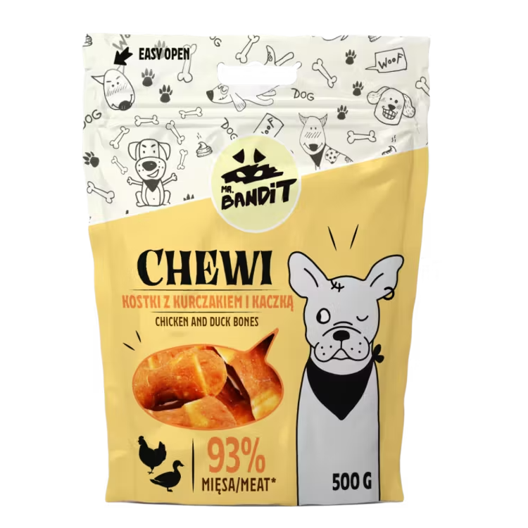 Recompense cu oase de pui si rata pentru caini Chewi Chicken and Duck Bones, 500 g, Mr. Bandit