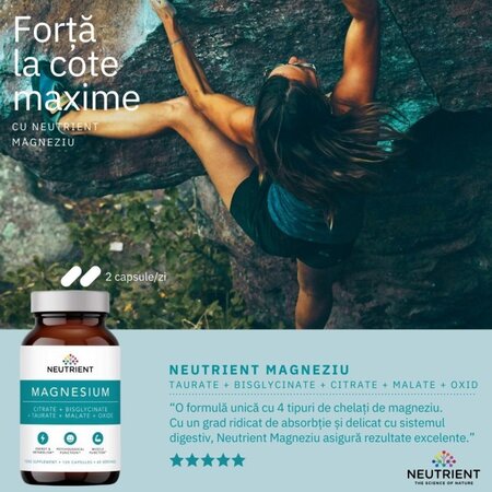 Magnesium citrat + bisglycinat + taurat + malat + oxid, 120 capsule, Neutrient 623260