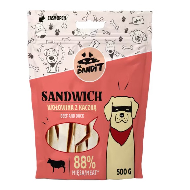 Recompense vita cu rata pentru caini Sandwich Beef and Duck, 500 g, Mr. Bandit