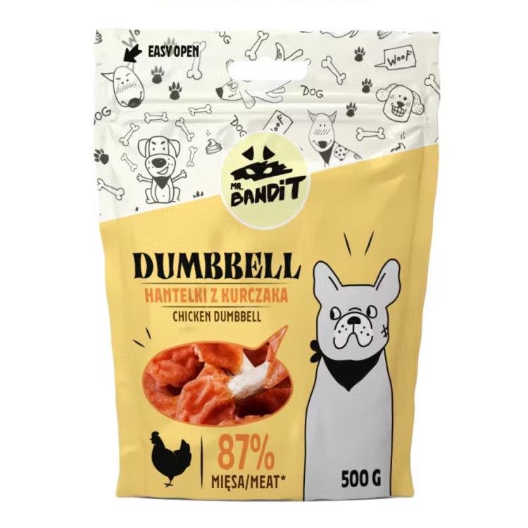 Recompense cu pui pentru caini Dumbbell Chicken, 500 g, Mr. Bandit