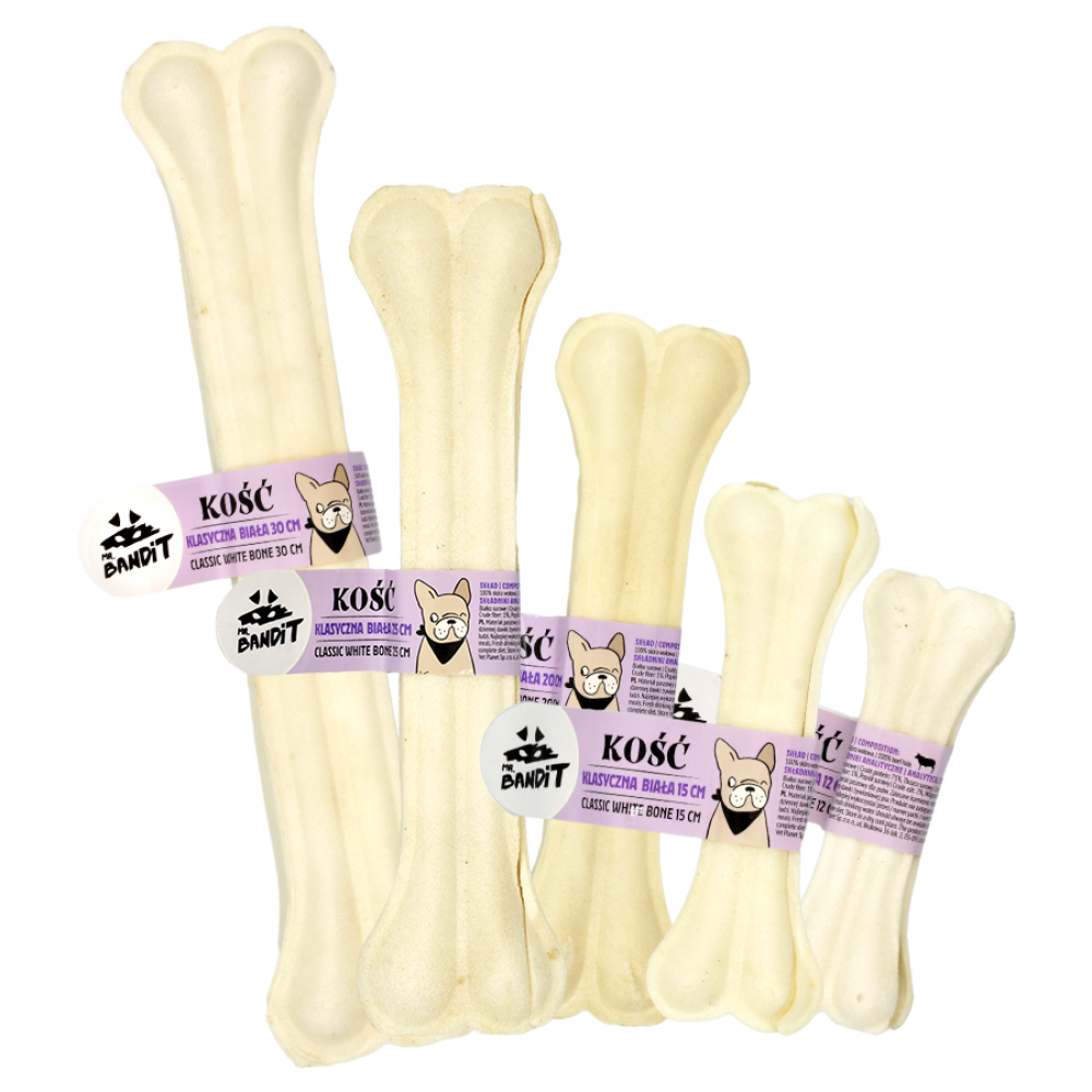 Recompensa din piele de vita pentru caini Classic White bone, 1 bucata x 12 cm, Mr.Bandit