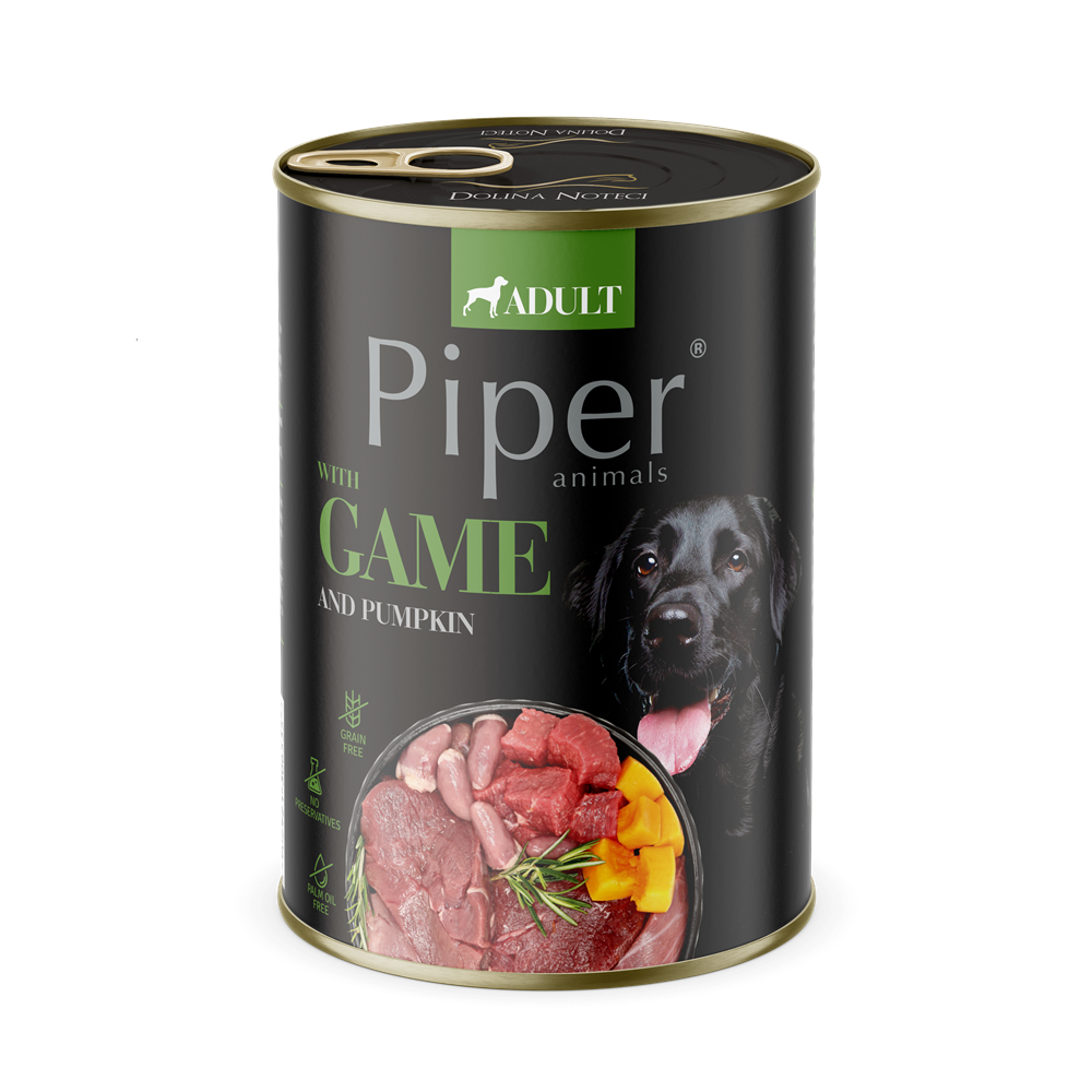 Hrana umeda pentru caini cu carne de vanat si dovleac Adult, 400 g, Piper