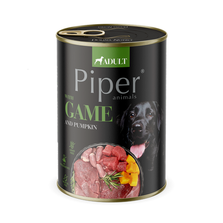 Hrana umeda pentru caini cu carne de vanat si dovleac Adult, 400 g, Piper