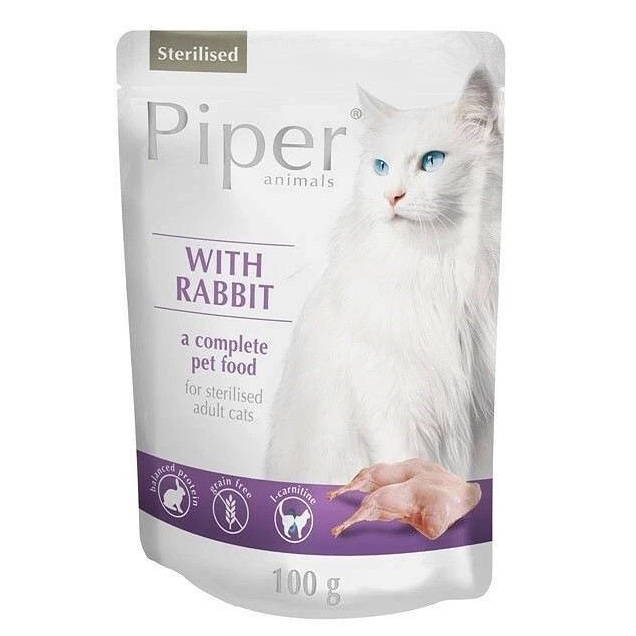 Plic hrana umeda cu iepure pentru pisici sterilizate, 100 g, Piper