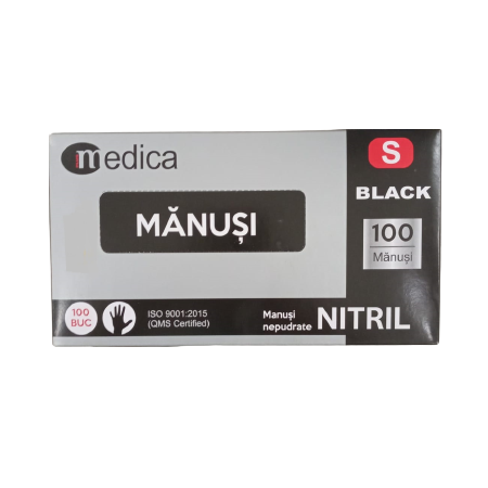 Manusi negre nepudrate din nitril, S, 100 bucati, Medica