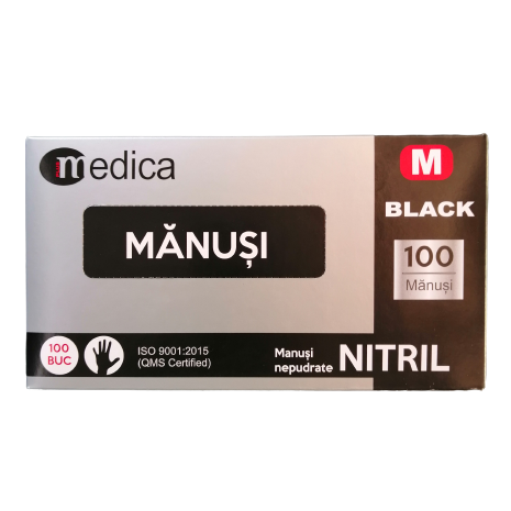 Manusi negre nepudrate din nitril, M, 100 bucati, Medica