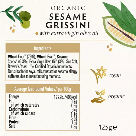 Grisine cu susan si ulei de masline bio, 125 g, Biona 655769