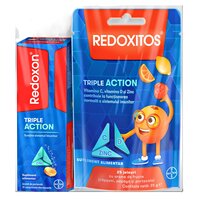 Pachet Redoxon Triple Action Vitamina C, D si Zinc, 10 comprimate + Jeleuri cu vitamina C 30 mg Redoxitos Triple Action, 25 bucati, Bayer