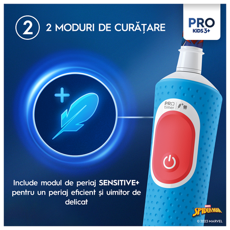 Periuta de dinti electrica pentru copii 3+ ani cu trusa de calatorie Vitality Pro Kids Spider-Man, Oral-B 566650