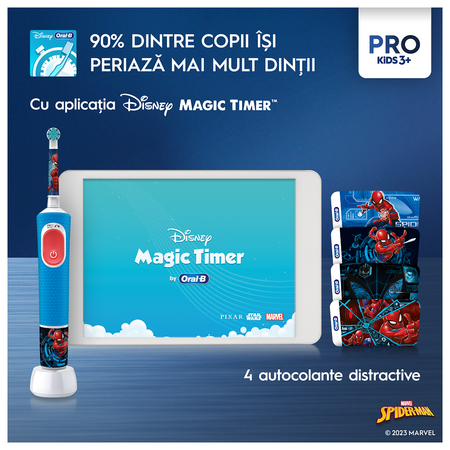 Periuta de dinti electrica pentru copii 3+ ani cu trusa de calatorie Vitality Pro Kids Spider-Man, Oral-B 566651