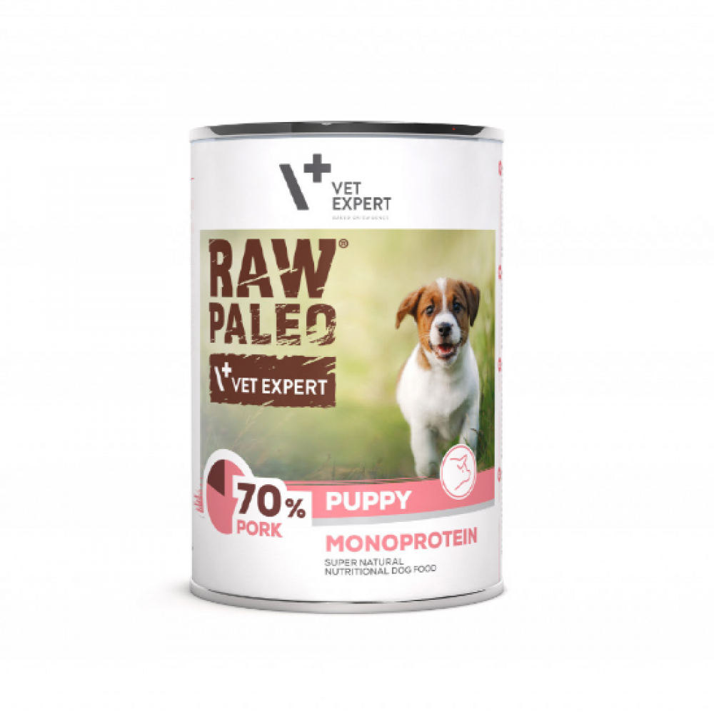 Hrana umeda cu carne de porc pentru caini Raw Paleo Puppy, 400 g, VetExpert