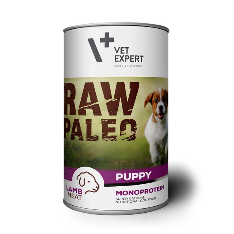 Hrana umeda cu carne de miel pentru caini Raw Paleo Puppy, 400 g, VetExpert