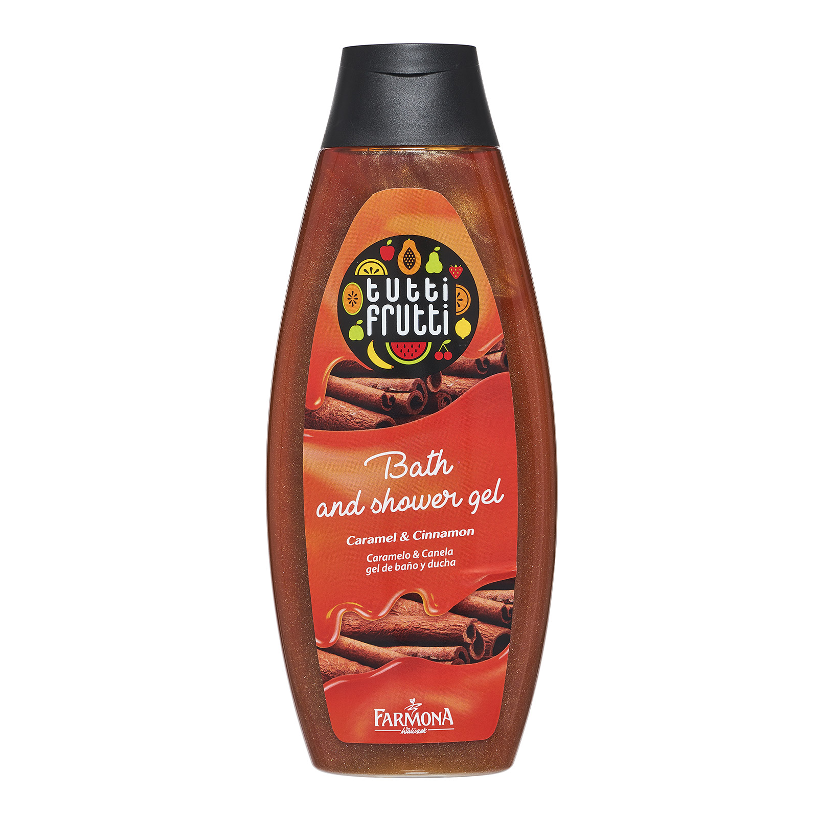 Gel de baie si dus caramel si scortisoara Tutti Frutti, 425 ml, Farmona