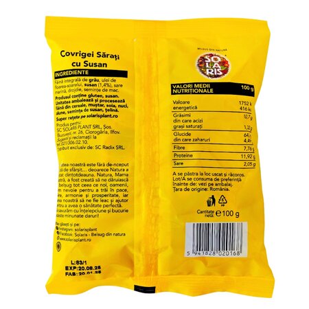 Covrigei sarati cu susan, 100 g, Solaris 661399