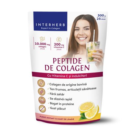 Pudra instant Peptide de colagen cu gust de lamaie, 300 g, Interherb