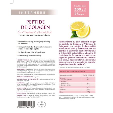 Pudra instant cu Peptide de colagen cu gust de lamaie, 300 g, Interherb 709480