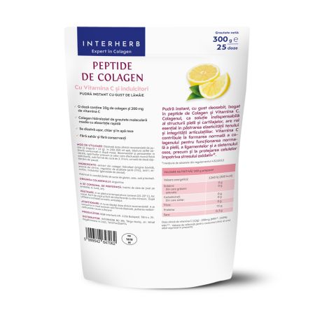 Pudra instant cu Peptide de colagen cu gust de lamaie, 300 g, Interherb 709479