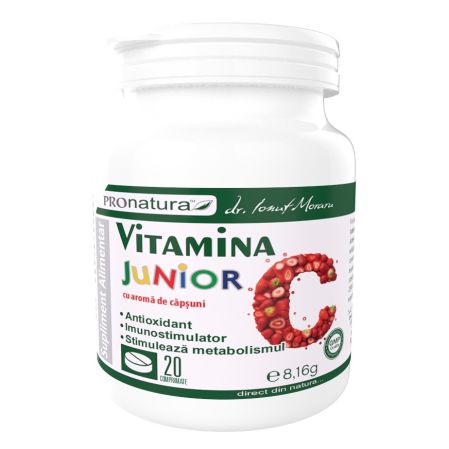 Vitamina C Junior cu aroma de capsuni, 20 comprimate, Pro Natura